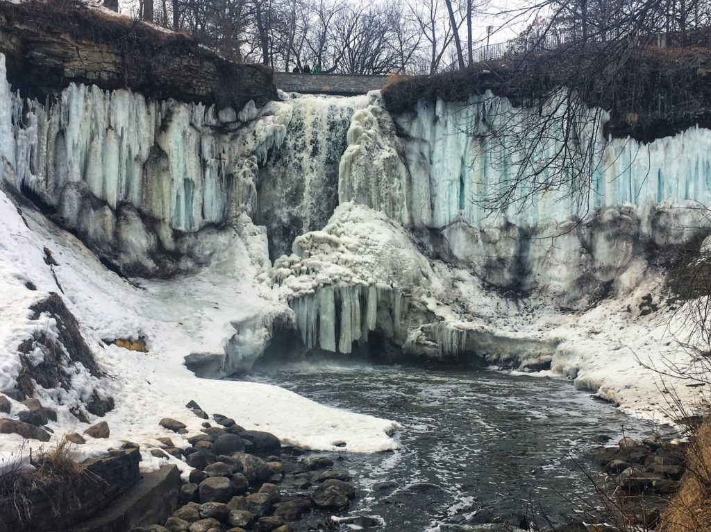 Frozen Minnehaha Falls just in Minneapolis