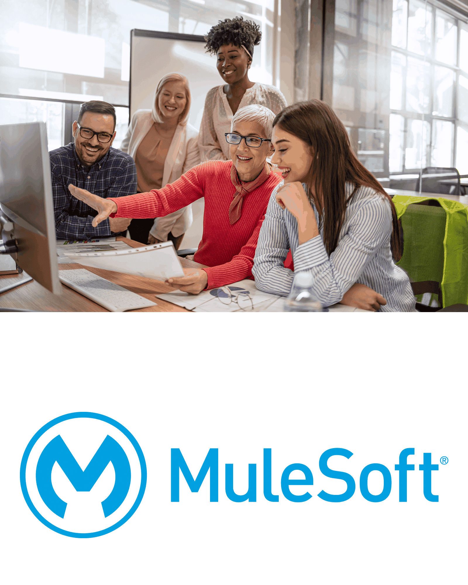 Team working with Mulesoft logo