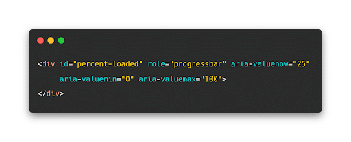 A screengrab of a code editor with a custom progress bar component utilizing ARIA tags to denote progress.