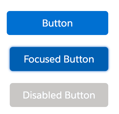 Screenshot of 3 HTML buttons – one in a standard, default state; one in a focused state; and one in a disabled state