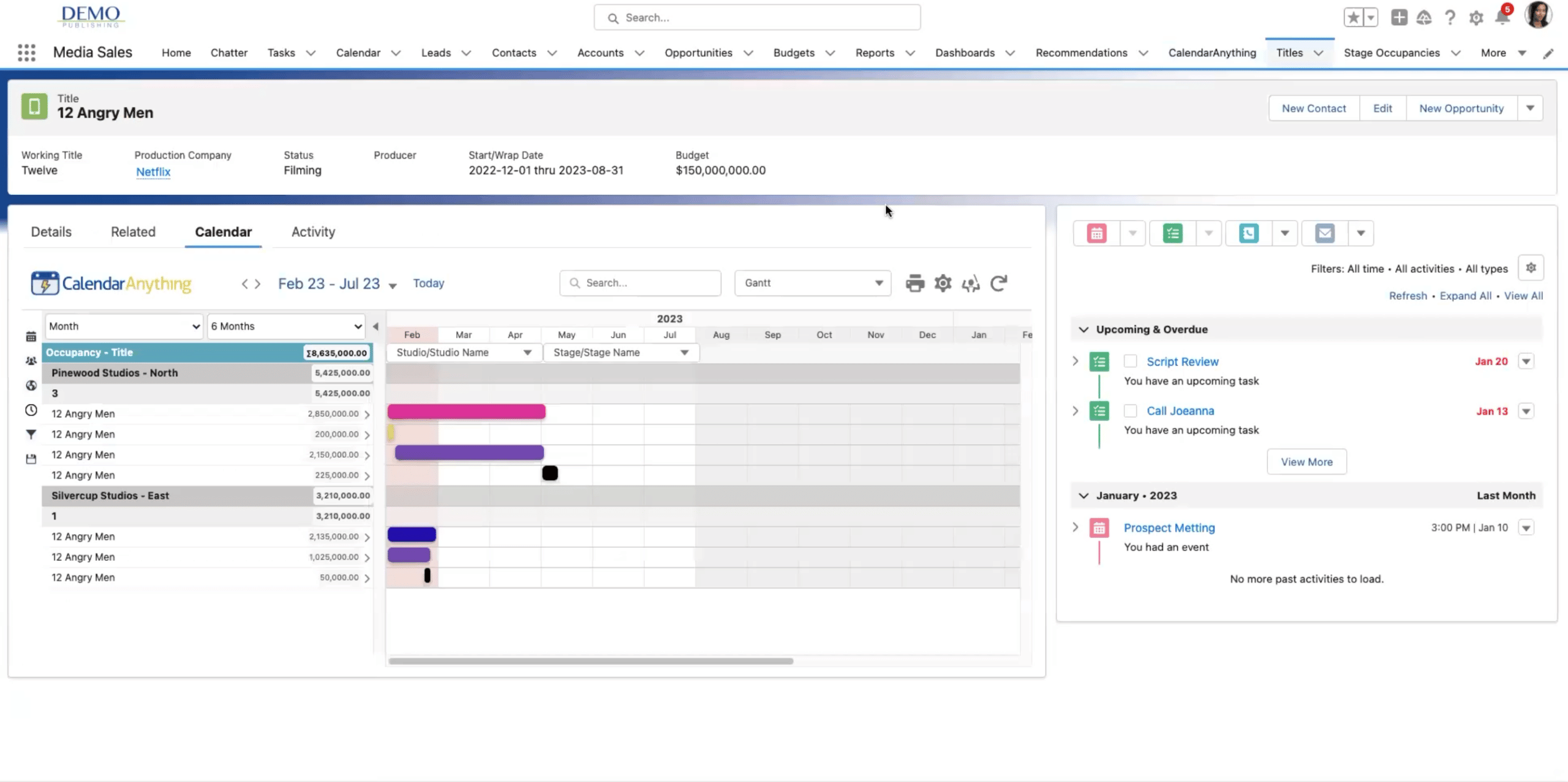 Screenshot of Salesforce record with CalendarAnything embedded